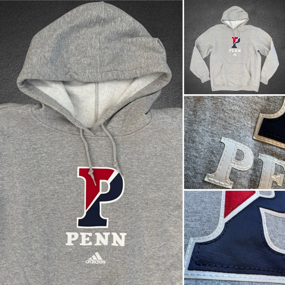 Y2K Adidas UPenn Pullover Ivy League Hoodie Heather Gray Stitched Spellout Men L